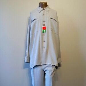 Italian Designed 2pc Light Gray Button-Up Shirt and Pants Set by ZEONE